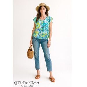 Liz Claiborne Floral Sleeveless Blouse Sheer Overlay w/‎ Cami Women’s XL